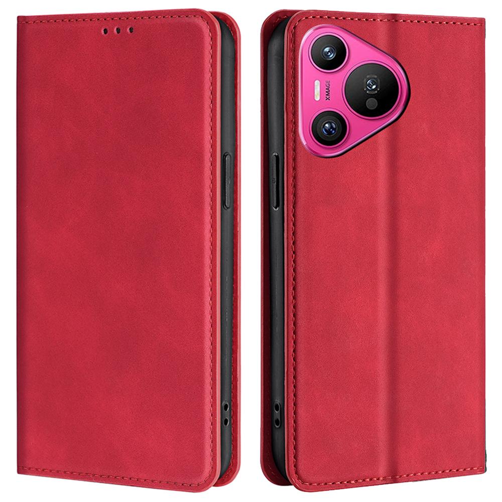 

For Huawei Pura 70 Case PU Leather Phone Cover with Card Slot Skin-Touch Red