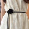 Yousheng Dress Belt, Floral Decor Slim Fit Waistband with Adjustable Knot Buckle, Camellia Flower Pattern Thin