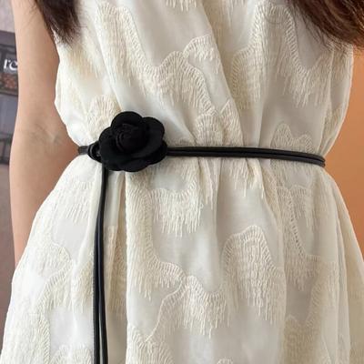 Cintura per Vestito, Decorazione Floreale, Fascia Vita Aderente con Fibbia a Nodo Regolabile, Cintura Sottile con Motivo a Fiore di Camelia