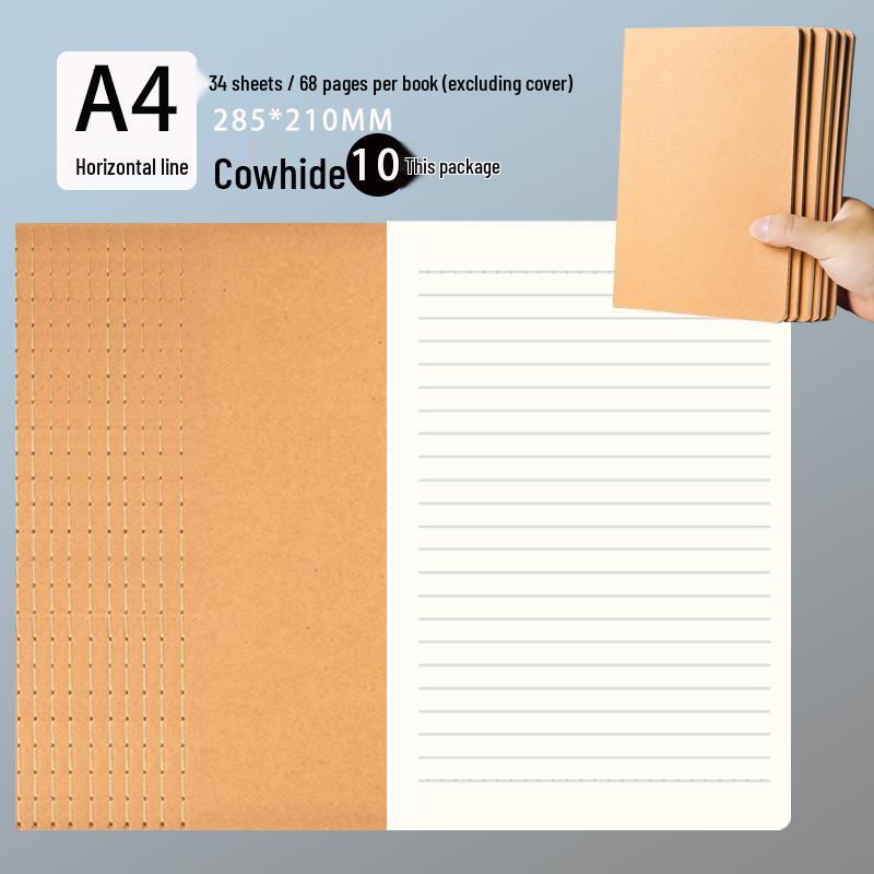 Thick Kraft Paper Notebook - A4 & B5, Simple College Style, Thread-Bound, 16k Size for Homework Records
