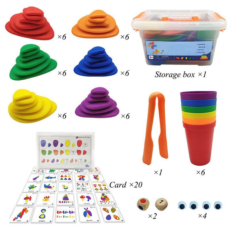 

69PCS Montessori Rainbow Pebbles Stack Educational Toys Plastic Pebbles Stacked Stones Stacking Game Montessori Toy For Children