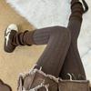 150g Autumn Winter Vertical Striped Tights Women Vintage Thermal Light Slimming Simple Versatile Pantyhose Underwear Leggings