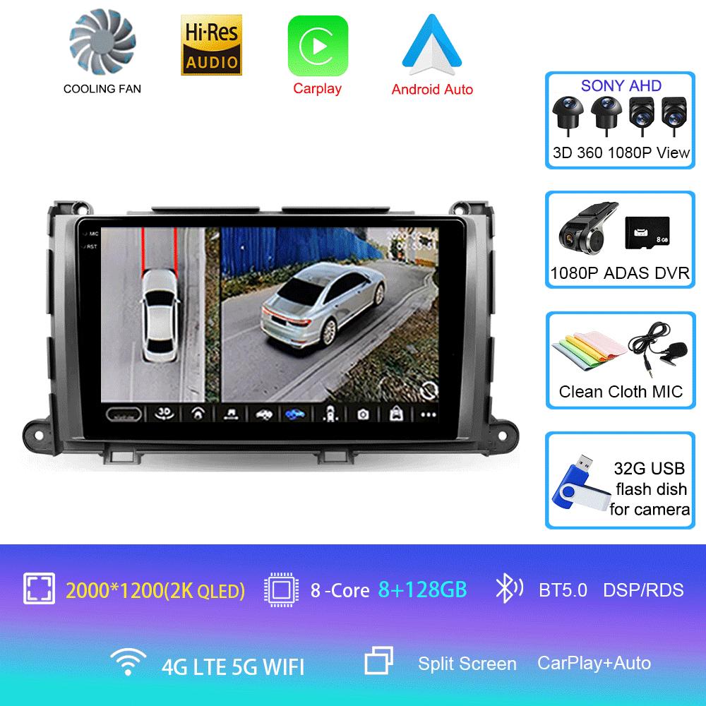 For Toyota Sienna 3 XL30 2010 - 2014 Car Radio Android 14 Carplay Auto 2K Screen Multimedia Video Player 2 Din Autoradio Stereo