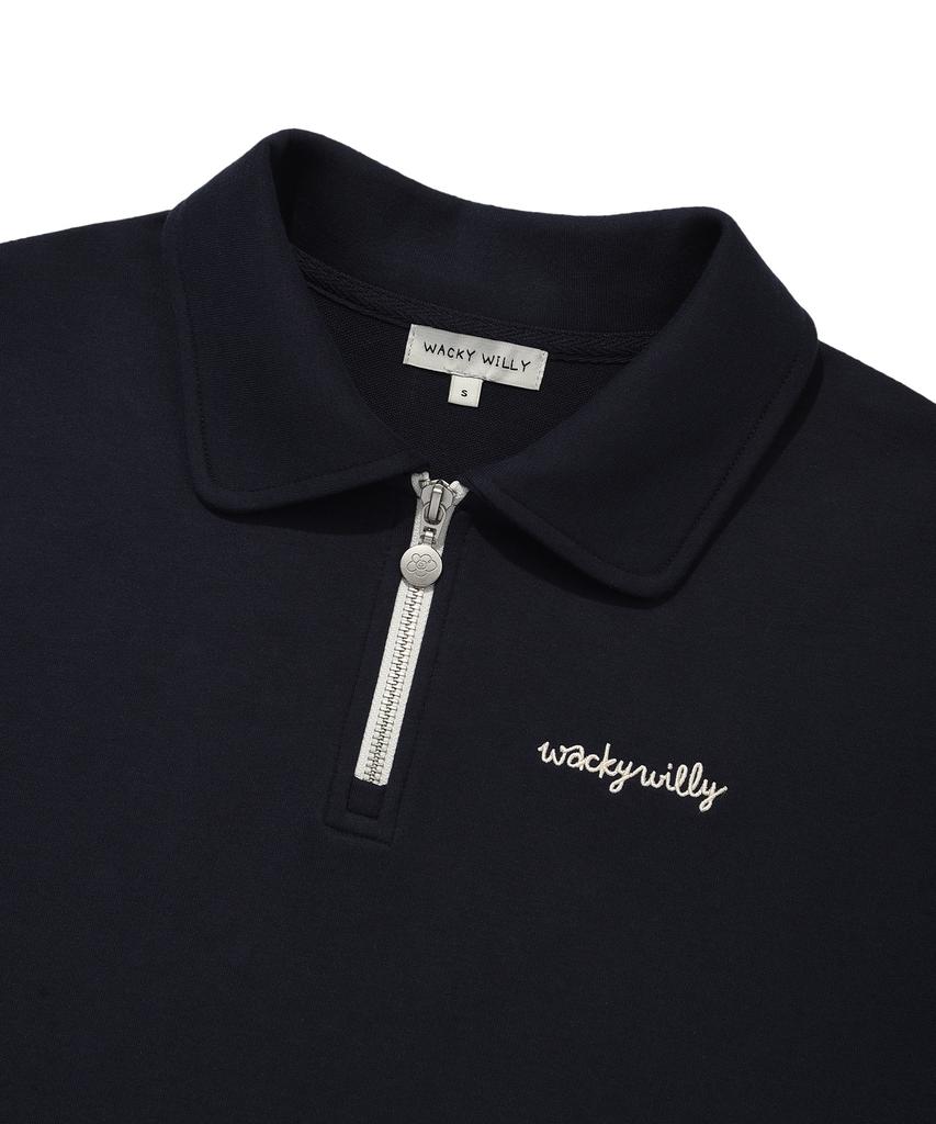 WACKY WILLY Women'S Typo Logo Half-Zip Short Sleeve Dark Navy