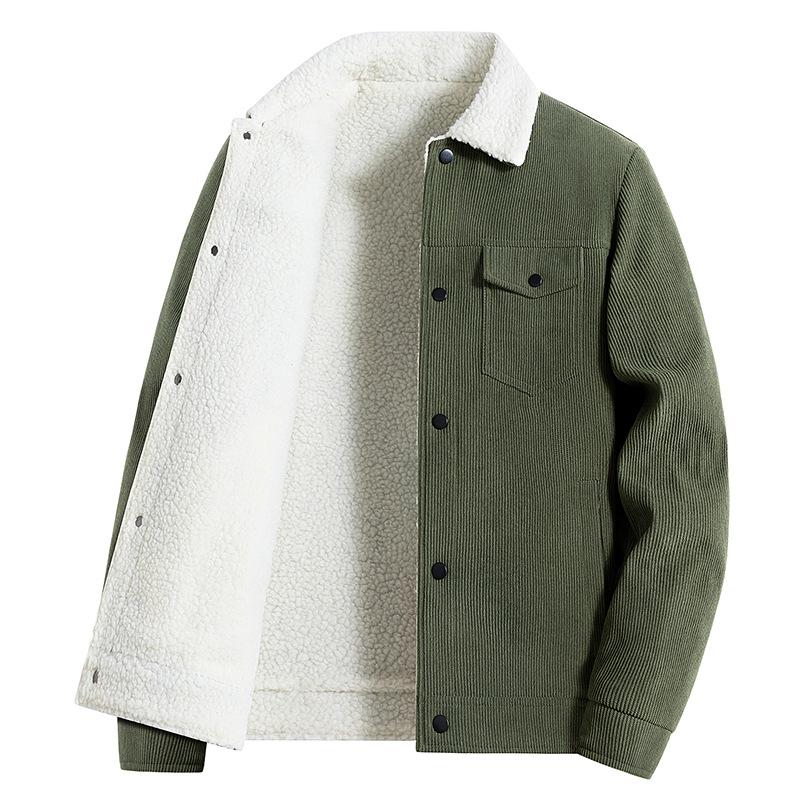 Tjockt lammskinn avslappnad retro krage arbetsklädesjacka, bomullsjacka, manchesterjacka