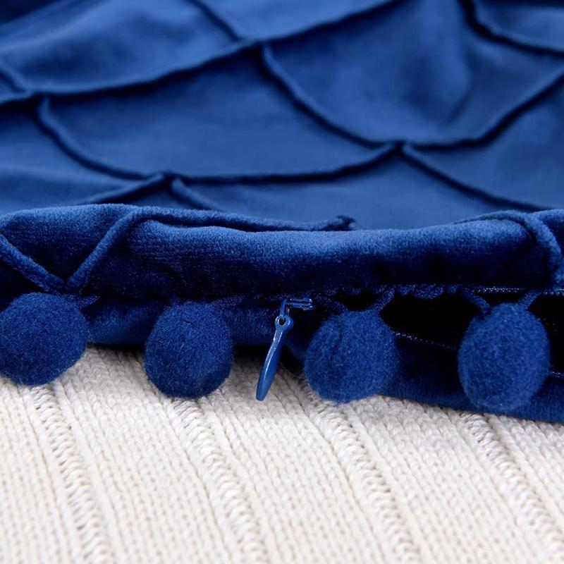 30X50Cm 45X45Cm PomPoms Velvet Throw Pillow Cases For Farmhouse Home Decor Cozy Soft Blue Cushion Covers Couch Pillowcase