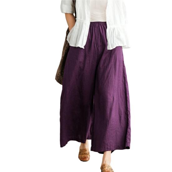 Women Summer Spring Pants Wide Leg Oversized Straight Solid Color Elastic Waist Match Top Pockets Deep Crotch Lady Ninth Pants Lady Garment