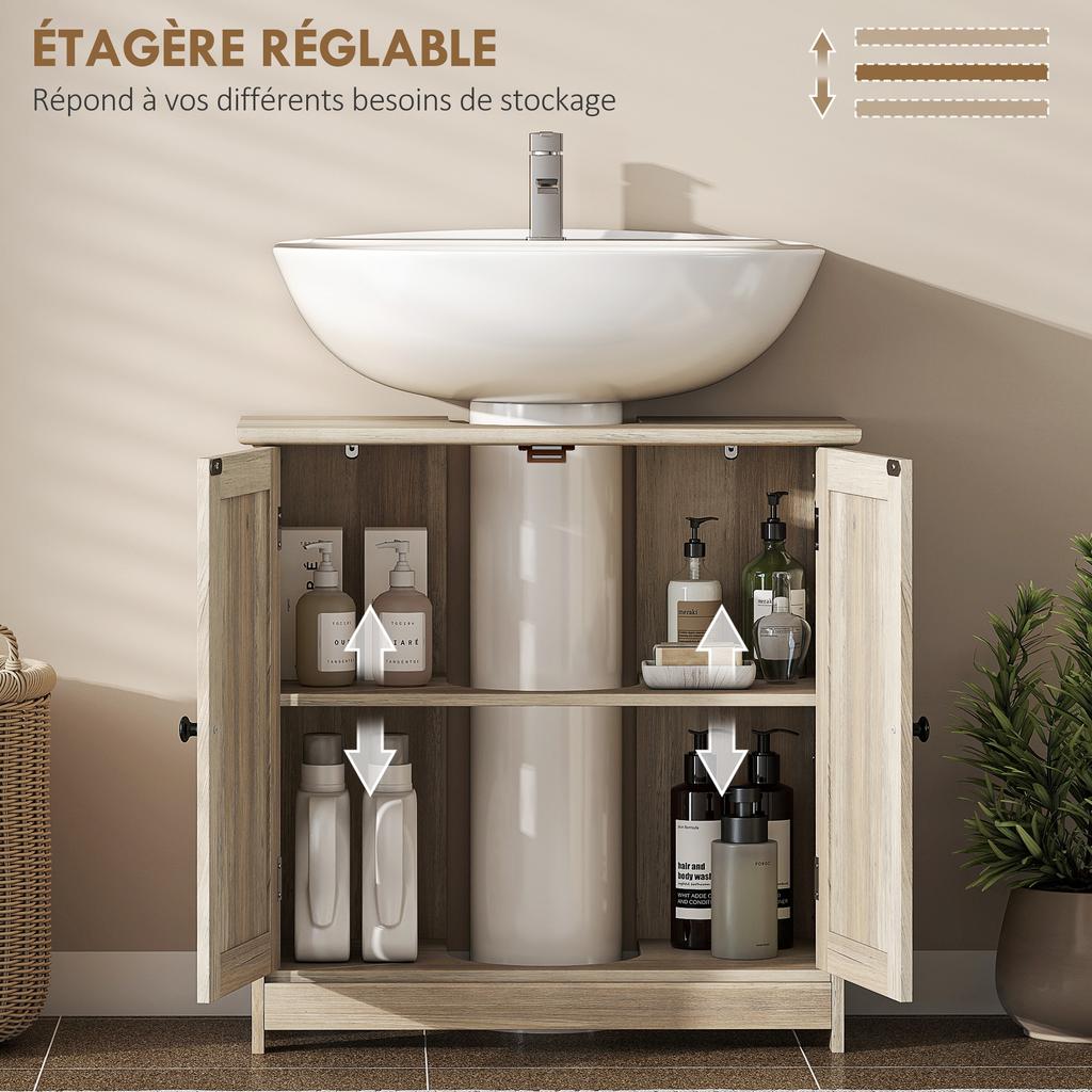 Bathroom Under-Sink Cabinet, 2 Doors, Adjustable Shelf, 60 x 30 x 60 cm, Grey