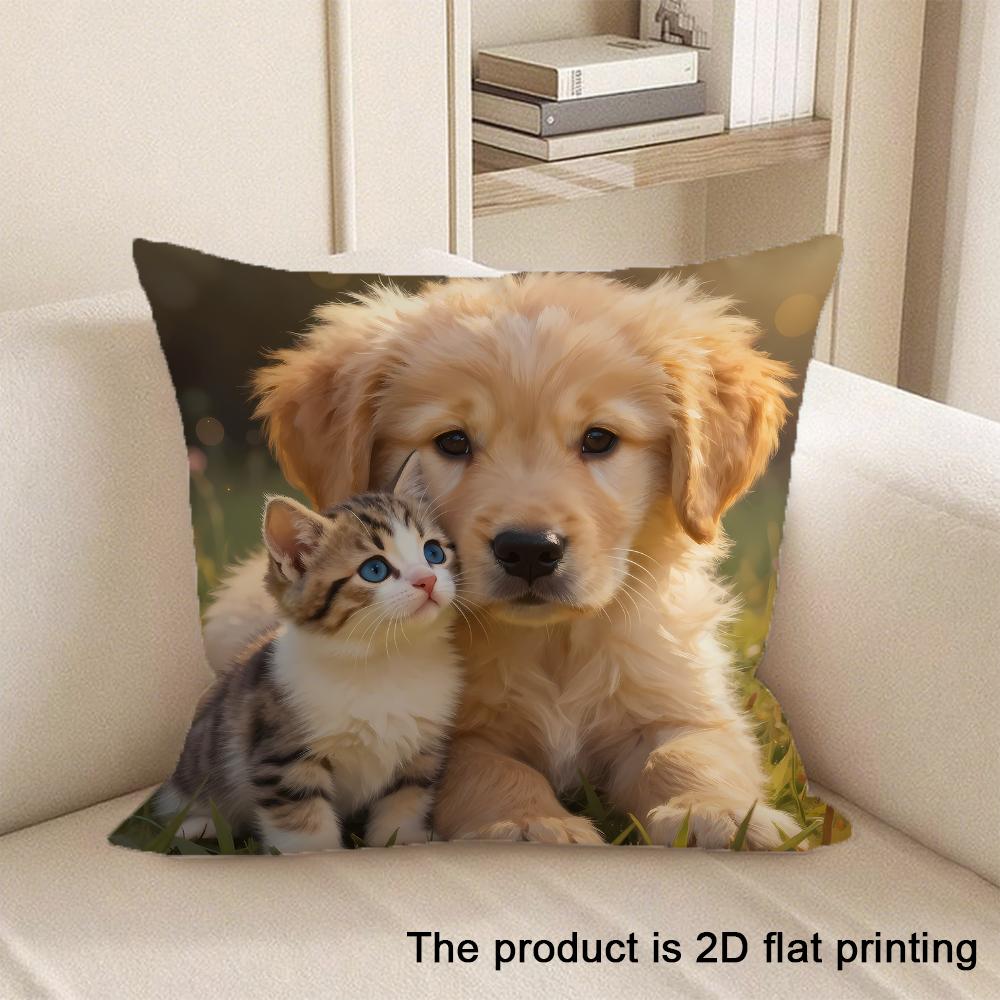 1pc Cute Pet Pattern 2D Flat Printing Pillowcases Sofa cushion cover home bedroom room decoration