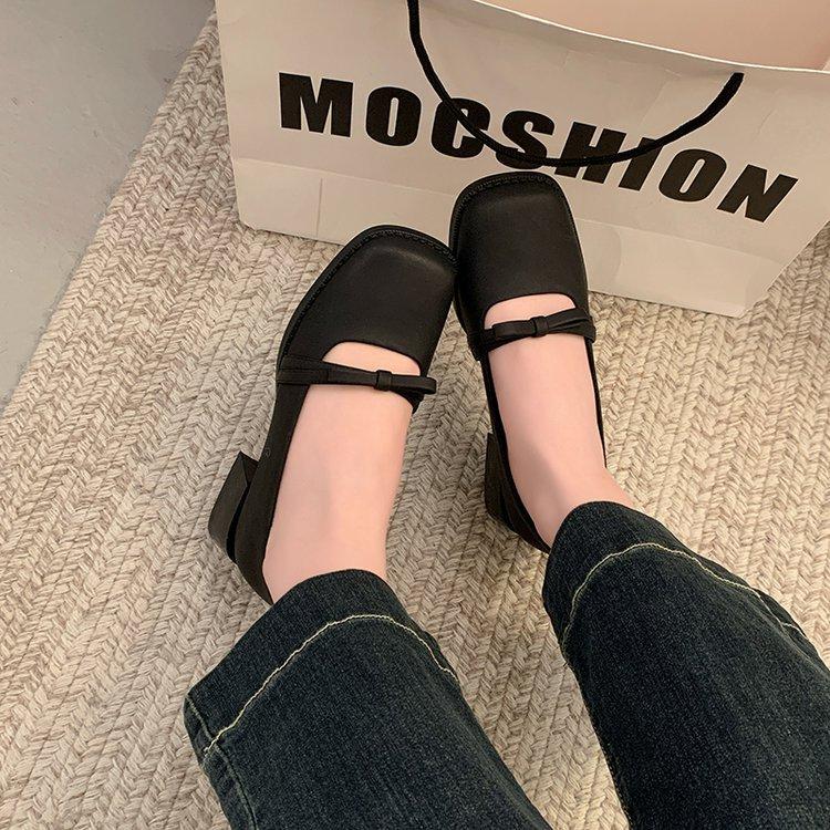 [Youshilai] Retro square head bow Mary Jane shoes women's spring 2025 new shallow mouth versatile single shoes