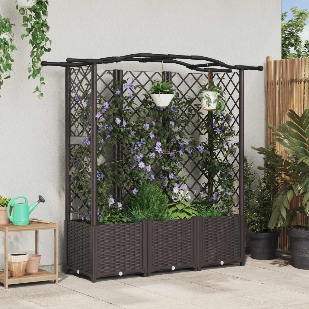 Raised Garden Bed with Trellis and Hanging Roof Brown 163 X 40 X 141 Cm PP