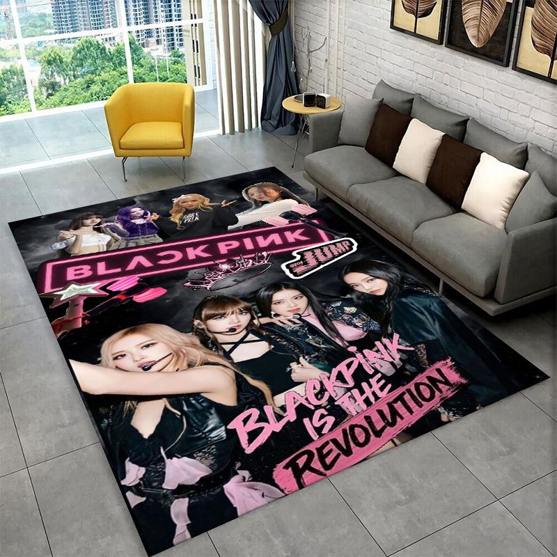 Fashion B-Black P-Pink Kpop Star Carpet Rug for Playroom Bedroom Living Room Sofa Home Decor,kid Area Rug Non-slip Floor Mat