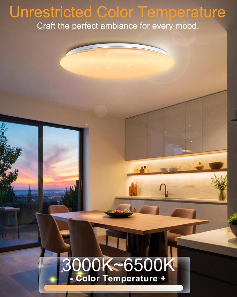 Chysongoods Lampada da soffitto LED 40 cm 45 W Dimmerabile e Temperatura Colore Regolabile RGB Ambiente Altoparlante Bluetooth Integrato Compatibile con Alexa per Uso Interno