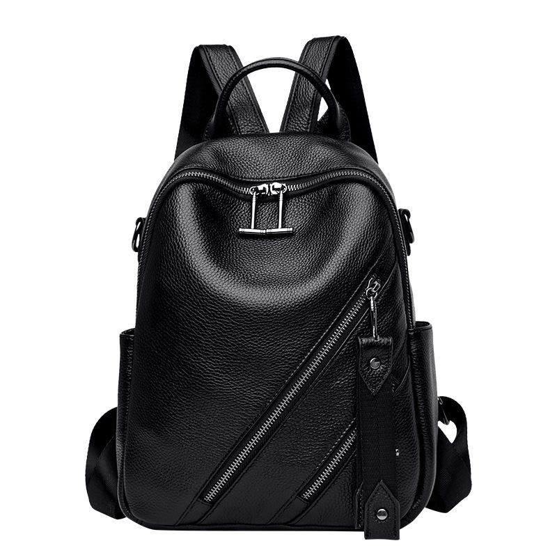 First layer cowhide backpack bag, new trendy and fashionable women s casual leather large-capacity backpack чёрный