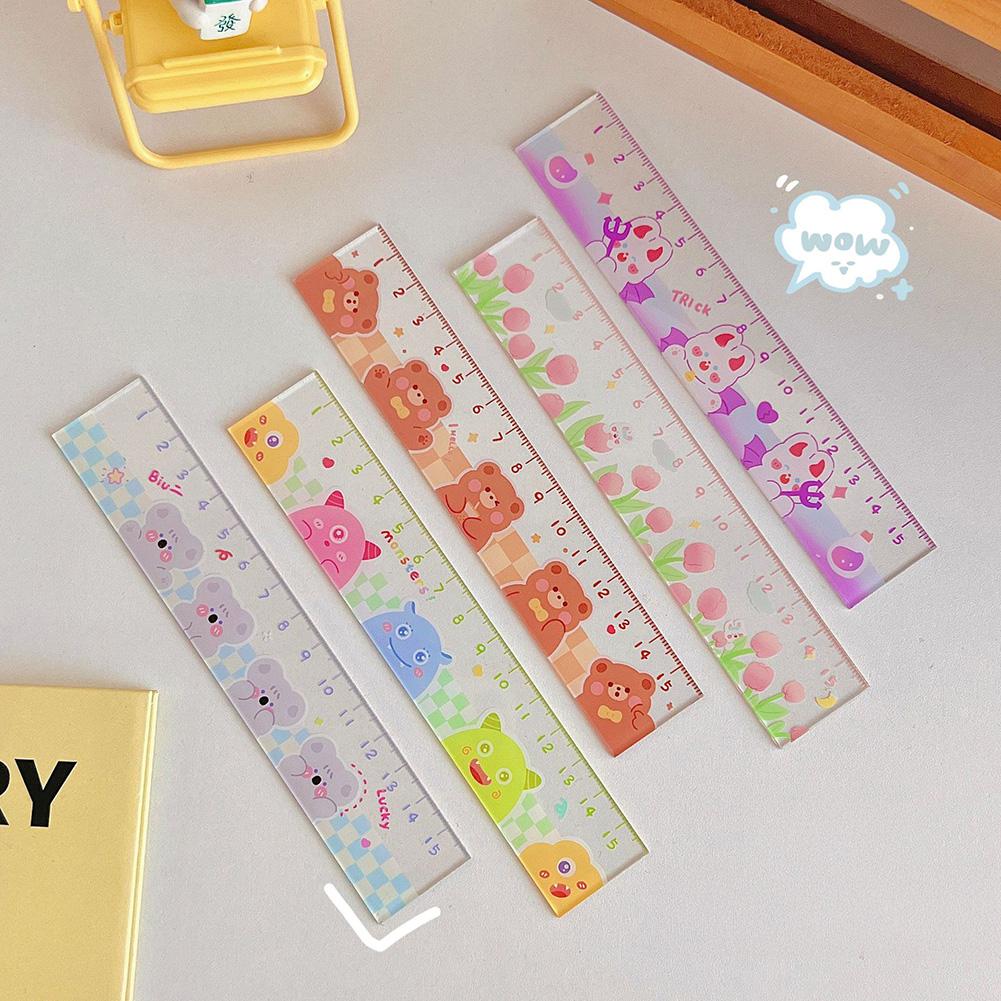 Trendy Ins Ruler Transparent Aesthetic Stationery Scale Creative Kawaii Study Desk Accessory Ruler Back To School Gift