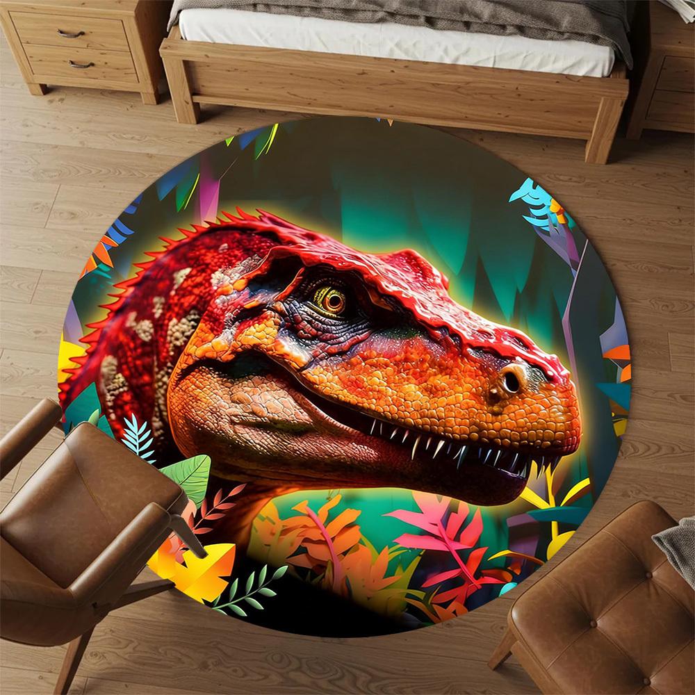 1pc dinosaur jungle Round Chair mat office Area Rug - Non-Slip, Floor Mat for Office, Bedroom, and Indoor Decor p127252