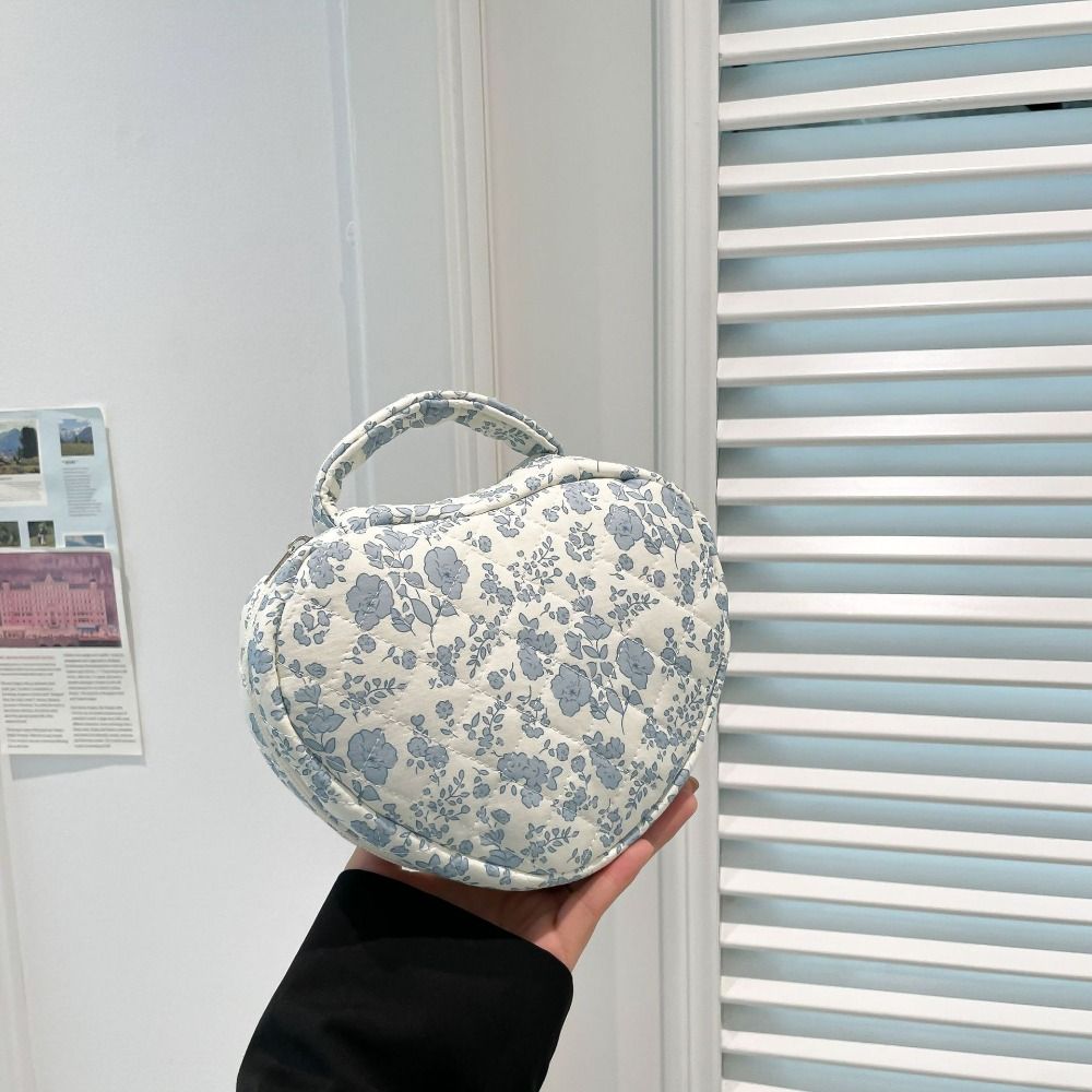 Süßes Design Handliche Kosmetiktasche Stepp Baumwolle Blumenmuster Toilettenartikelbeutel Große Kapazität Reißverschluss Make-up-Tasche Handtasche Aufbewahrung