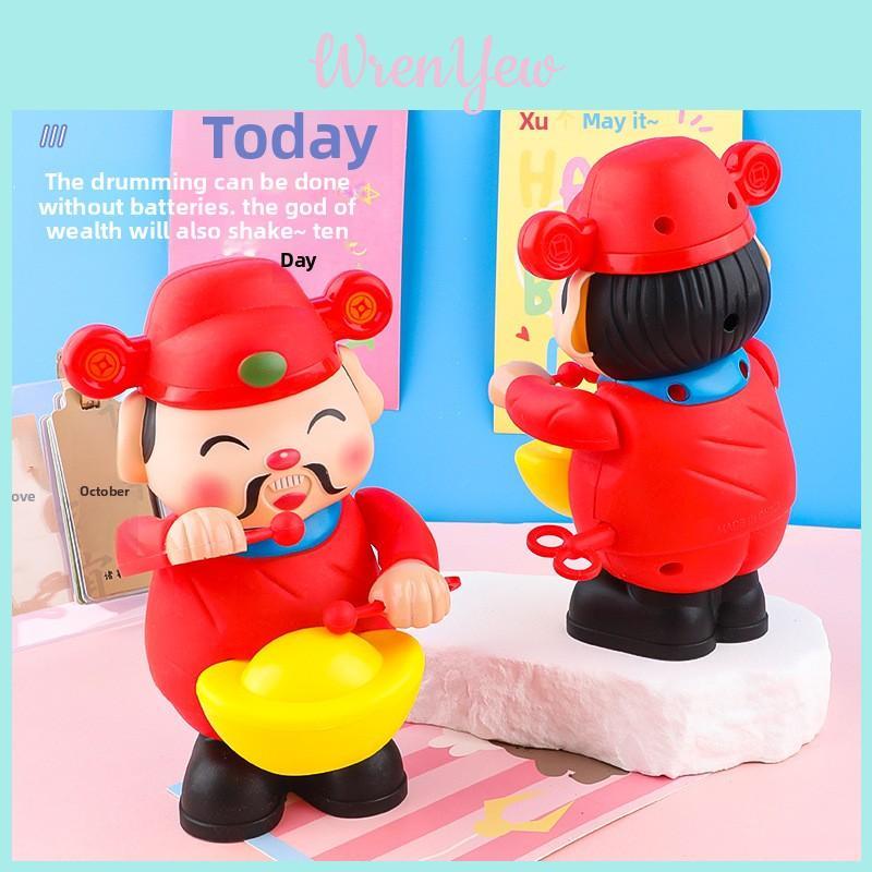 Plastic Mechanical Drum Playing God Of Wealth Interactive Toy For Babies And Toddlers