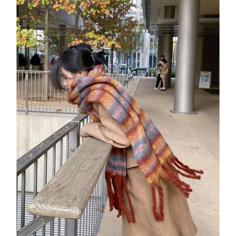 Soft Fuzzy Oversized Scarf Women Winter Warm Thick Acrylic Blend Solid Color Plush Neck Wrap