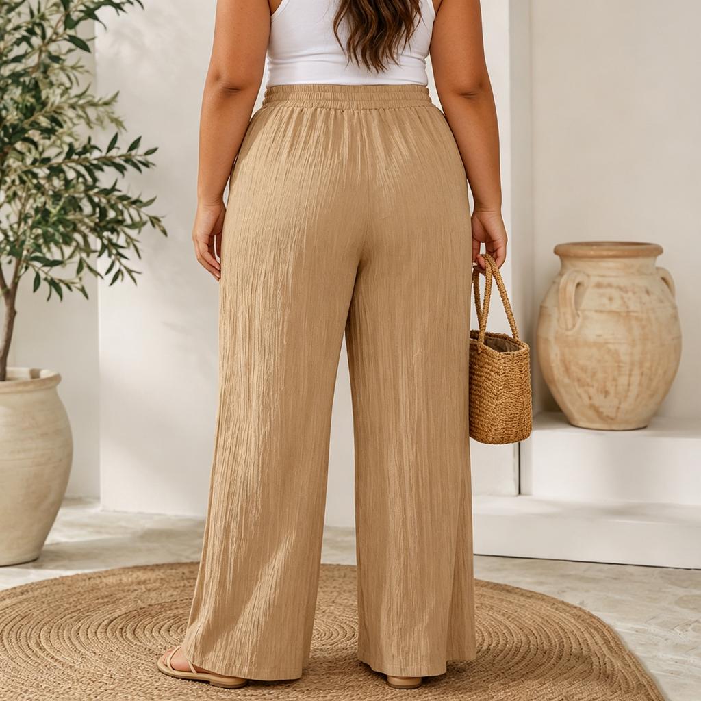 High Waist Loose Fit Wide Leg Pants for Women Drawstring Waistband Relaxed Style Lightweight Fabric Casual Trousers with Pockets