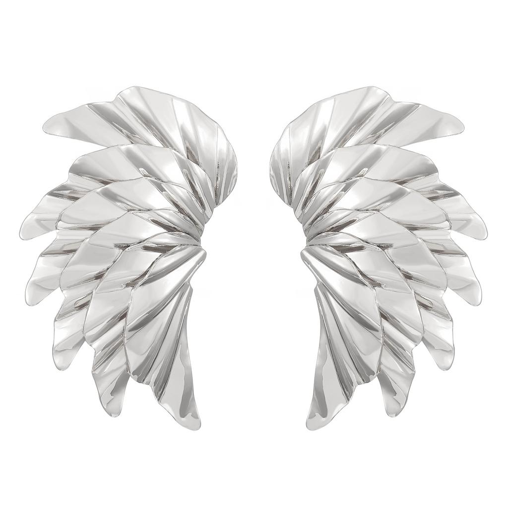 Women's Modern Trend Exaggerated Personality Stud Earrings High End Metal Wrinkled Texture Irregular Geometry Fashion Zircon