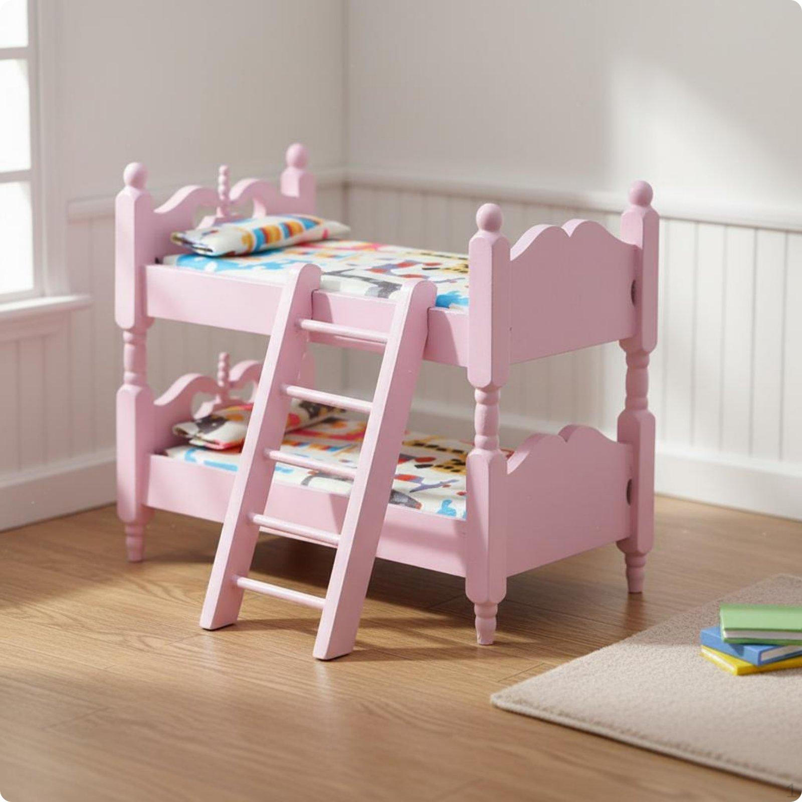 1:12 Scale Bunk Bed with Ladder Dollhouse Wooden Material Miniature Furniture for