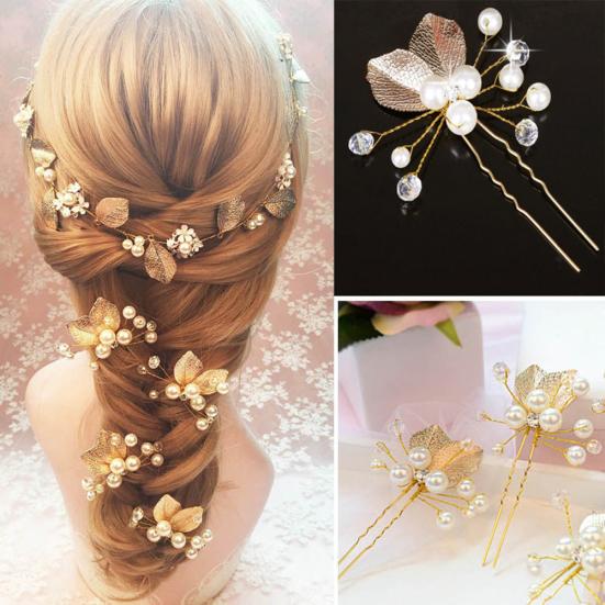 Women Ethnic Wedding Bridal Bridesmaid Decor Leaf Headpiece Hair Stick Hairpin