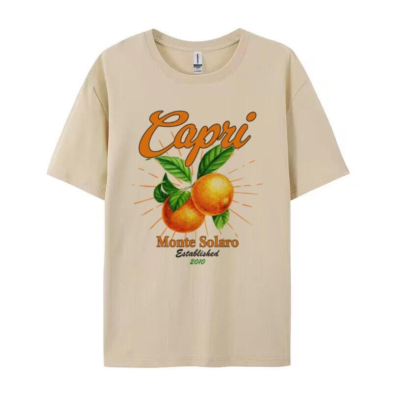 Retro Capri Orange T-Shirts für Damen Niedliche Obstgrafik-T-Shirts Kurzarm Locker Italien Urlaubs-T-Shirt Vintage Ästhetische Oberteile
