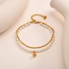 Double Layer Stacked Bracelet Stainless Steel Gypsophila Chain Imitation Pearl Ball Bracelets For Women Gold Color Jewelry