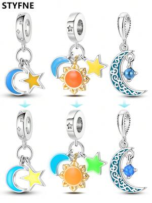 Charms Argent Cuivre Couleurs Lune Étoiles Soleil Perles Breloque Pendentif Pour Bracelet Original Pour Femmes Bijoux DIY Cadeau d'Amour