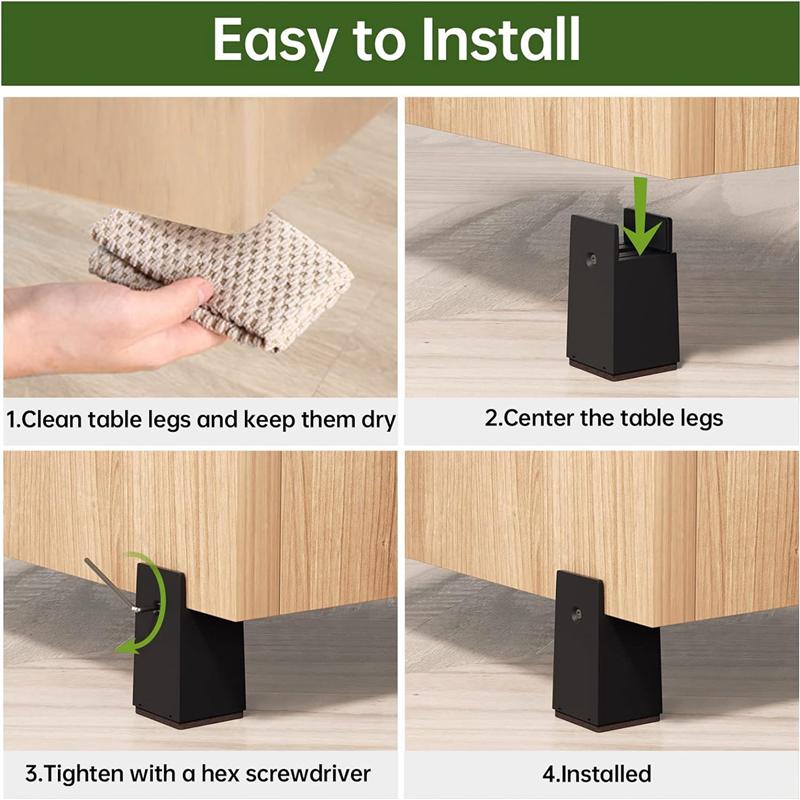 Good-Bed Risers, 4 Inch Adjustable Desk Riser Blocks With Screw Clamp 4 Pack Heavy Duty Chair Raisers Fits 0-2 Inch Widths Durab