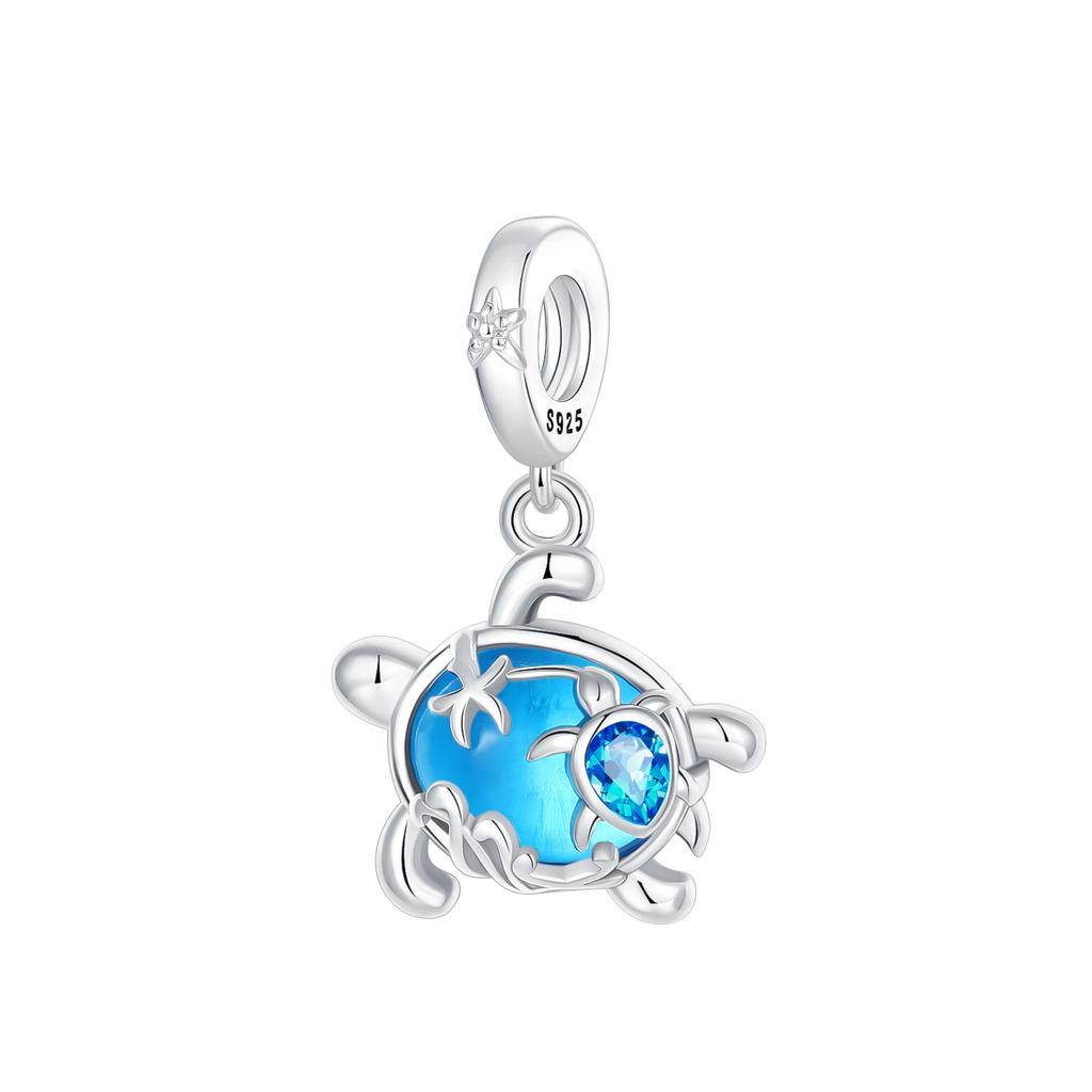 Blue Zircon Inlay Sea Turtle Starfish Charms Bead Original Copper Pendants Fit Bracelet Jewelry Gift Marking