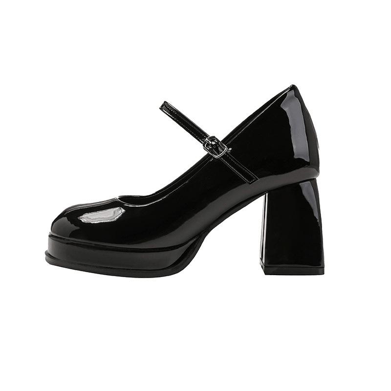 High Heels Women's New Temperament Inner Height Increase Waterproof Table Thick Heel Mary Jane Shoes One-word Buckle Strap Single Shoes