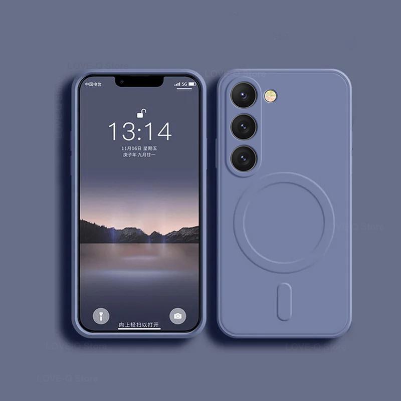 For Luxury Liquid Silicone Magnetic Case For Samsung Galaxy S24 S 24 S23 Ultra Plus S24Ultra For Magsafe Cases Wireless Charge Cover