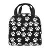 White Dog Paw Print Lunch Bag Waterproof Insulated Canvas Cooler Bag Thermal Cold Food Picnic Travel Tote for Women Children