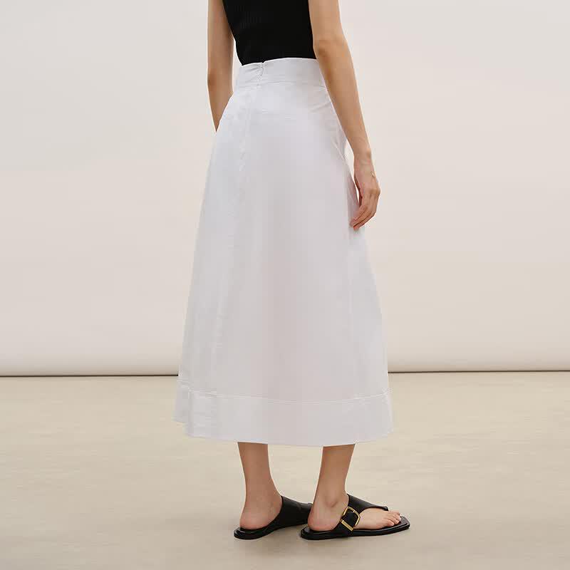 LESS Cotton Blend Pleated A-Line Midi Skirt