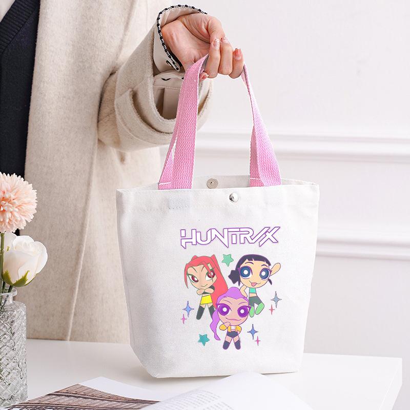 Kpop Portable Canvas Bag Plus Snap Button Solid Color Korean Version Canvas Bag Going Out Portable Tote Bag