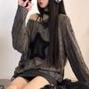 New Lazy Star Lace Long Sleeve Shirt Loose and Skinny Drawstring Ripped Sweet Cool Bottom Shirt Top