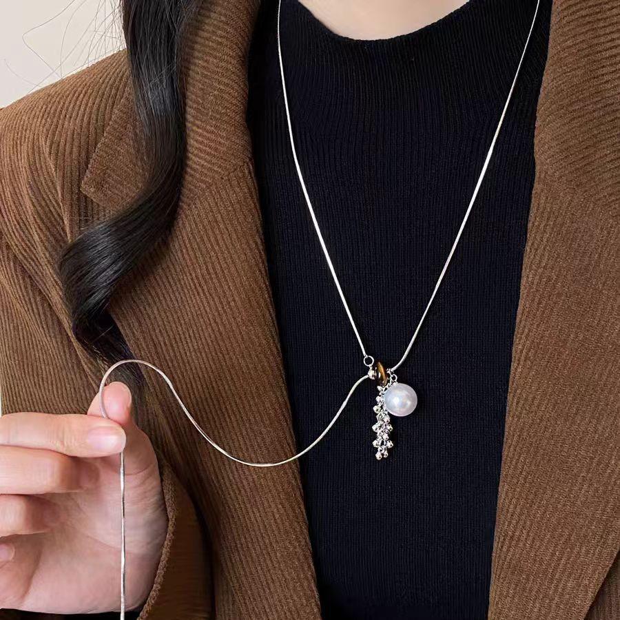 Korean Pearl Grape Cluster Pendant Necklace - Elegant, Luxurious, and Versatile Sweater Chain for Women
