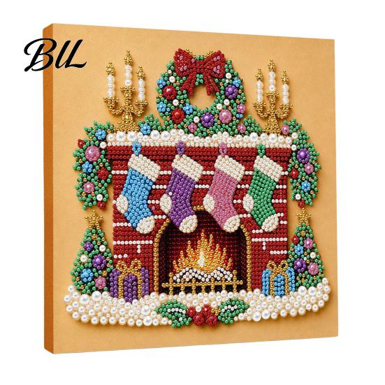 3D Bead Embroidery Sets Christmas Faux Pearl Art Kit, DIY Santa Tree Painting Craft Supplies for Beginners Holiday Wall Decor Kit Adults, Handmade