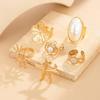 SHIXIN 6Pcs/Set Trendy Sun Flower Starfish Open Rings Women Vintage Imitation Pearl Ring Summer Beach Party Wedding Jewelry Gift