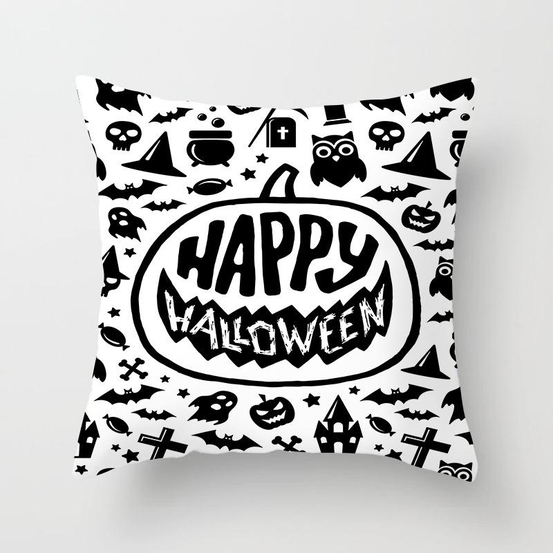 New Halloween Black and White Skull Pumpkin Printed Peach Leather Velvet Pillowcase Sofa Office Cushion Cover