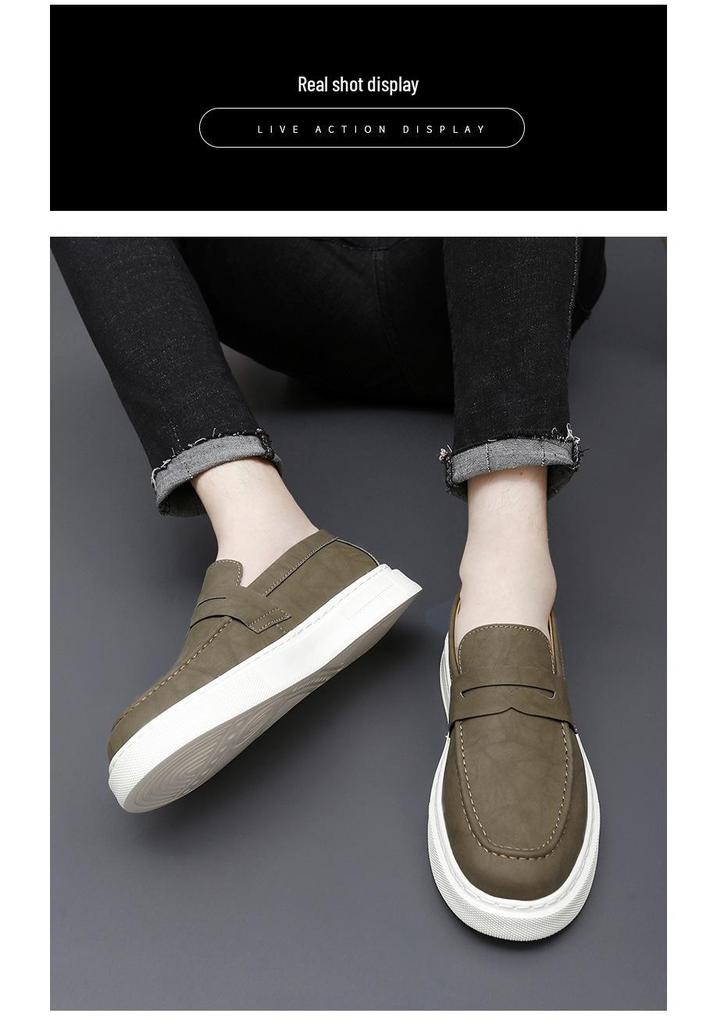 Men's Autumn Comfortable Slip-On Loafers: Breathable, Lightweight Cowhide Shoes with Thick Sole