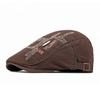 Unisex Washed Cotton Flat Cap Embroidered Letters Ivy Cap Retro Duckbill Hat Metal Plate Gatsby Cabbie Cap Adjustable Side Buckle