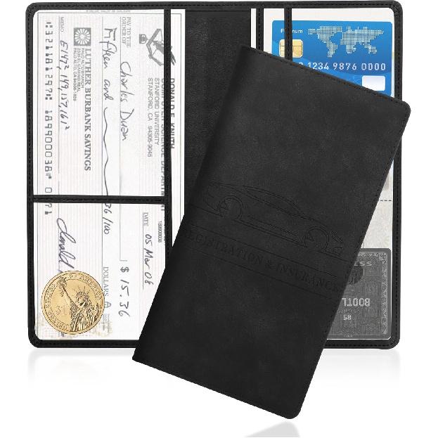 Car Registration and Insurance Holder,PU Leather Car Glove Box Organizer Car Document Holder for ID,Driver s License,Universal Car Organizer Car чёрный