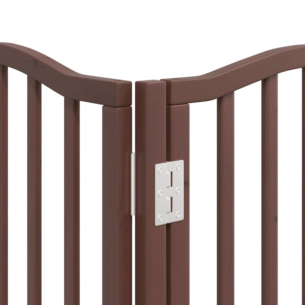 9 Panel Dog Gate with Door Foldable Brown 450 cm Poplar Wood