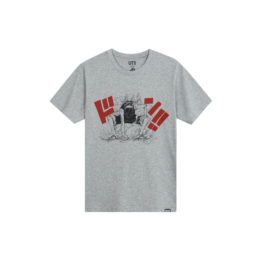 UNIQLO Weekly Shonen Jump One Piece Print Fitted Simple T-Shirt Unisex Tops Gray 410900-03