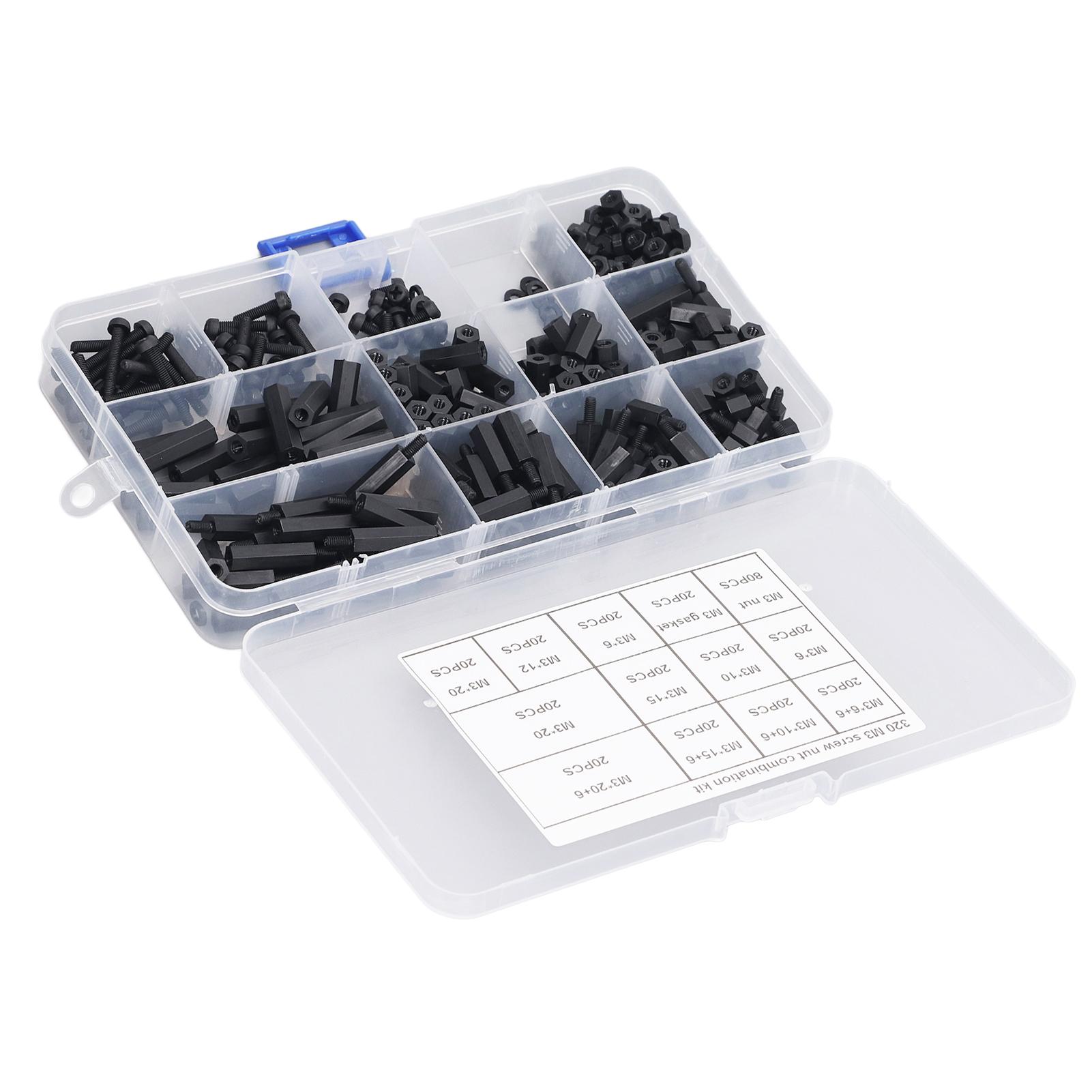

320 Pcs Hex Screw Spacer M3 Nylon Male Female Hex Screw Spacers Standoff Screws Nuts Assortment Kit with Storage Box