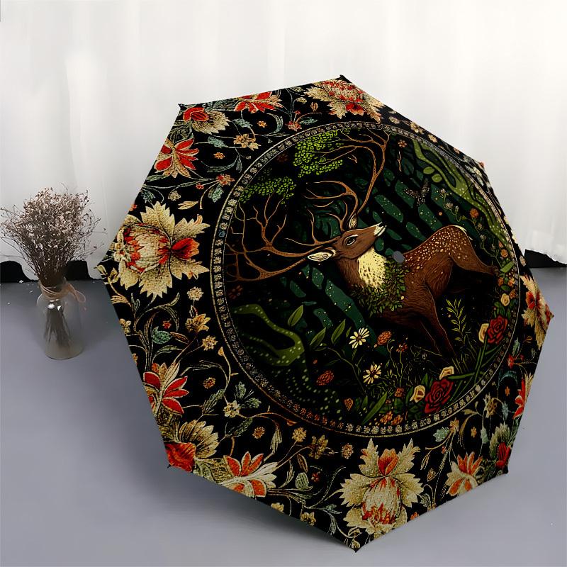 Deer, ForestThemed Automatic Opening and Closing Umbrella - 8 Ribs, Suitable for Leisure and Going Out, Outdoor Accessory, Gothic Style, Fas