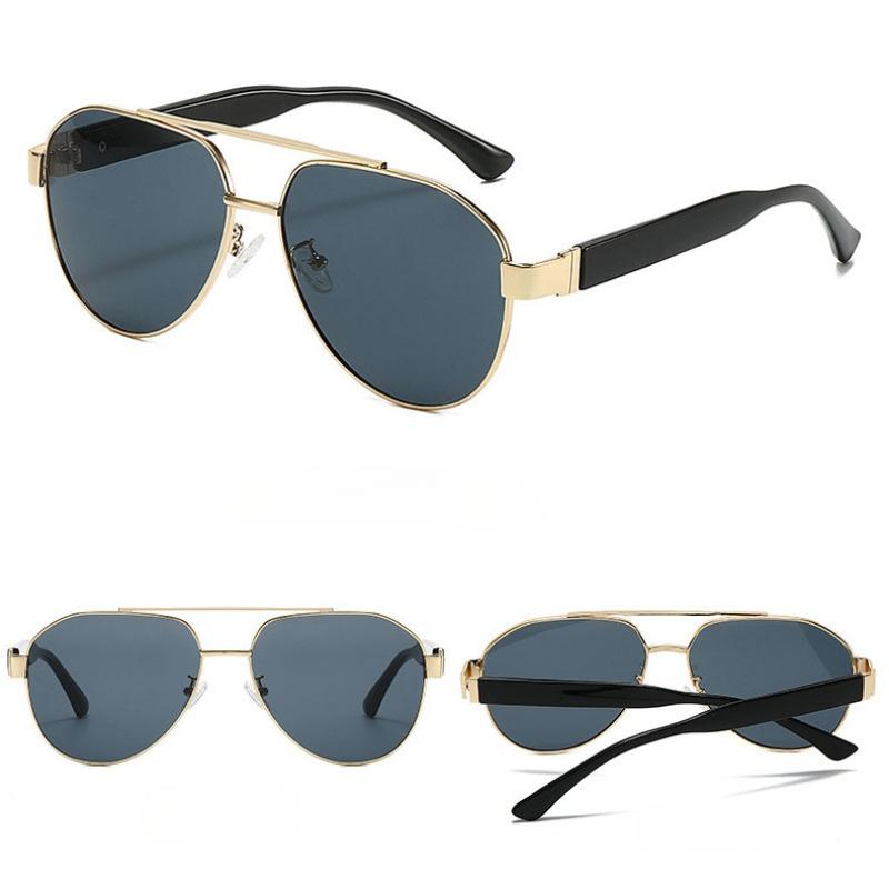 

Неполяризованные Металлические Солнцезащитные Очки Кошачий Глаз с Двойной Переносицей для Женщин Модные Большие Декорированные Панк Солнцезащитные Очки золотистый/серый